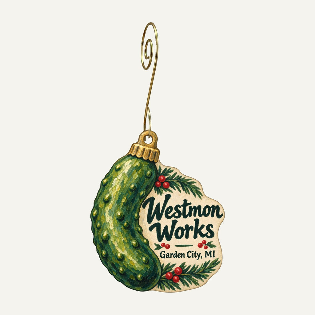 Westmon Works Logo custom wood ornament OC554 hanging on hook