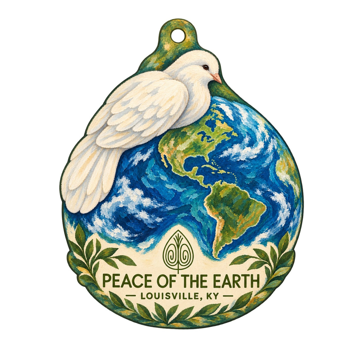 Peace of the Earth Logo custom wood ornament OC557 on white