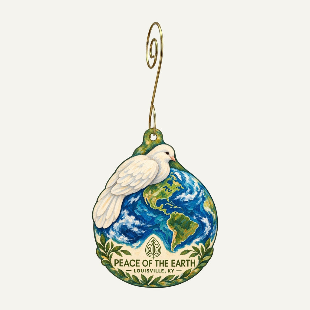 Peace of the Earth Logo custom wood ornament OC557 hanging on hook
