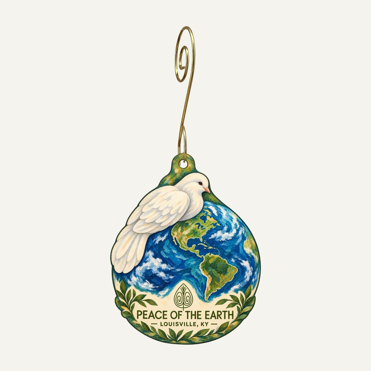 Peace of the Earth Logo custom wood ornament OC557 hanging on hook