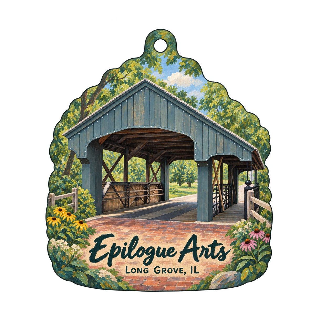 Epilogue Arts Logo custom wood ornament OC569 on white