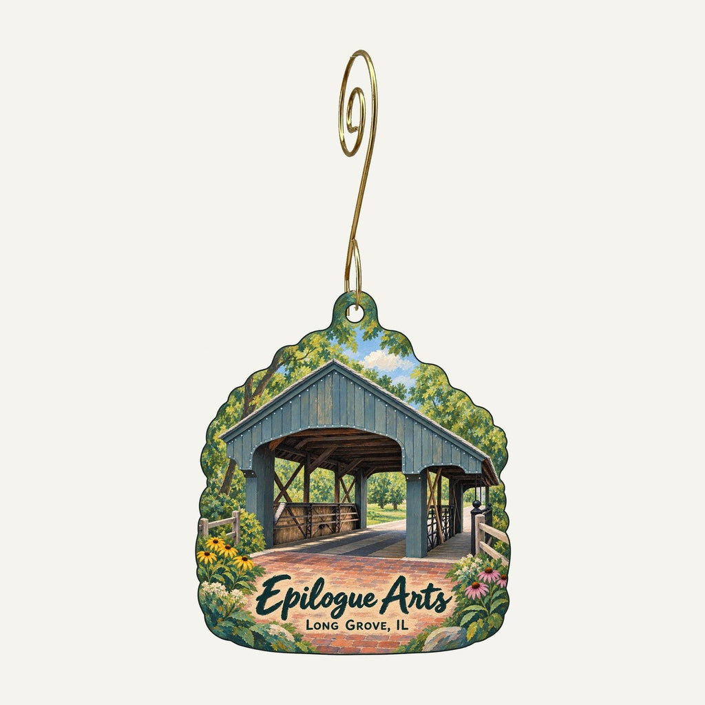 Epilogue Arts Logo custom wood ornament OC569 hanging on hook