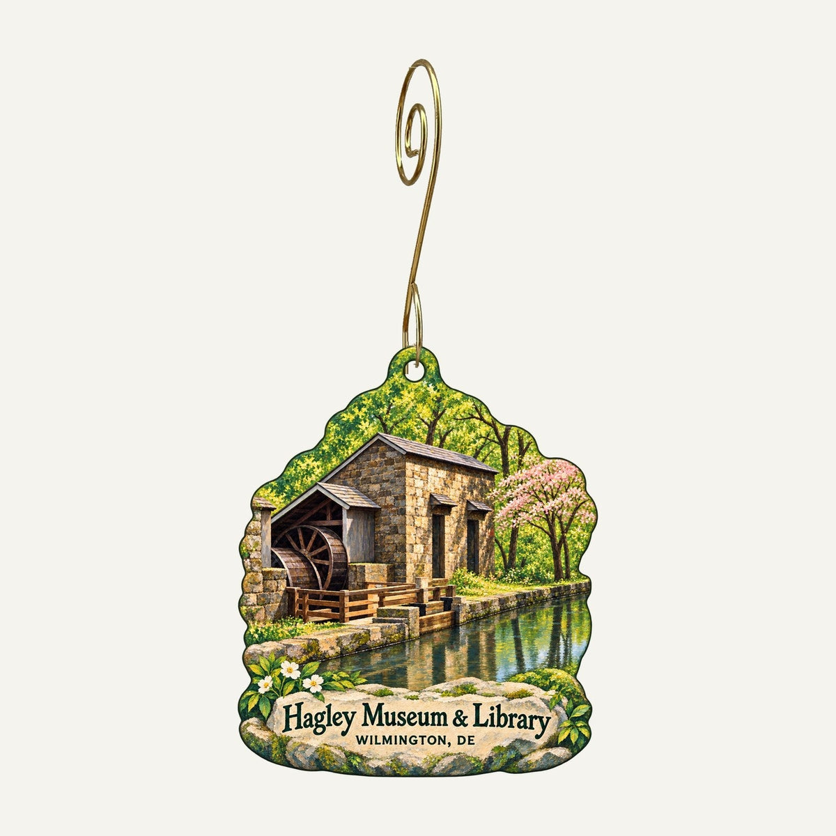 Hagley Museum Store Logo custom wood ornament OC575 hanging on hook