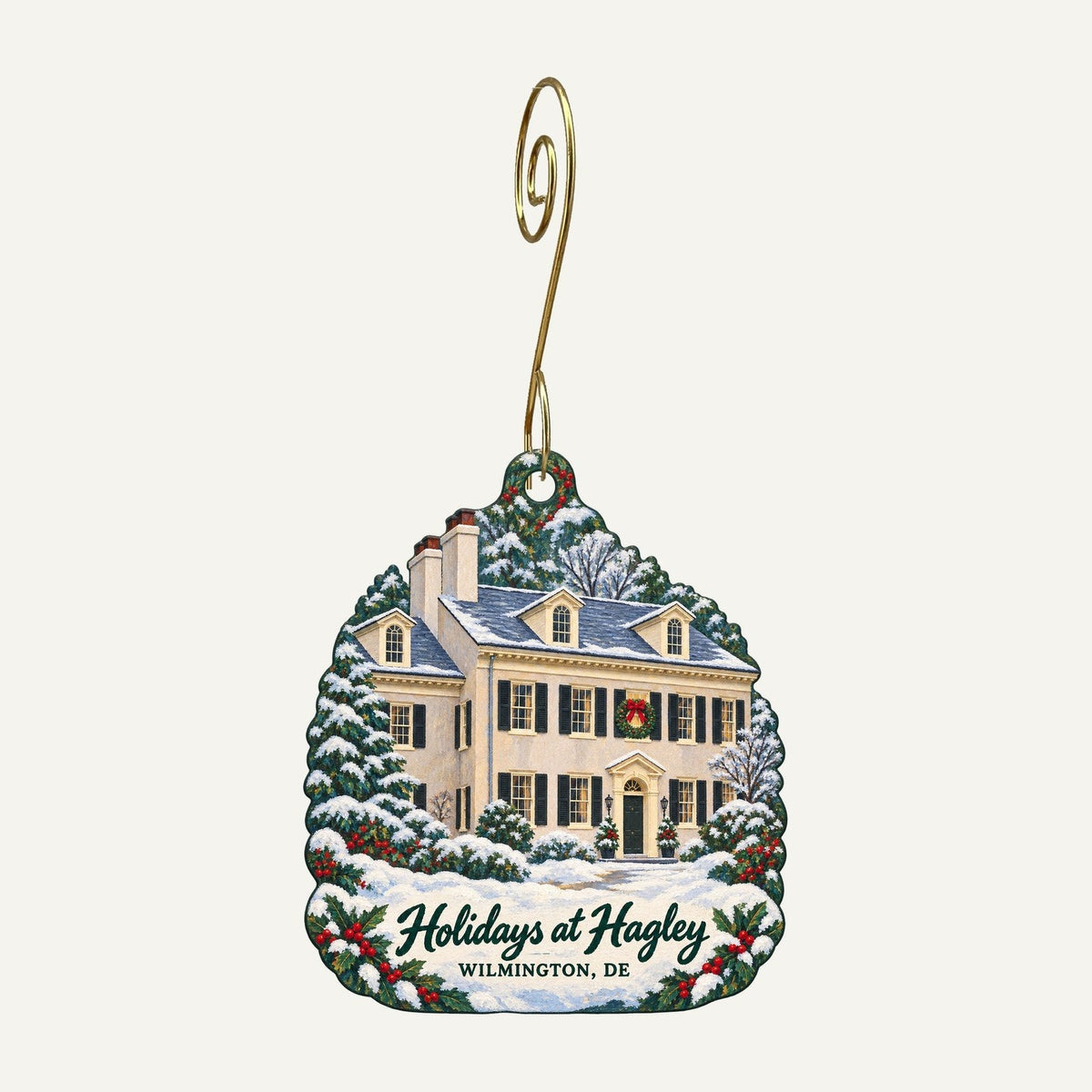 Hagley Museum Store Christmas custom wood ornament OC576 hanging on hook