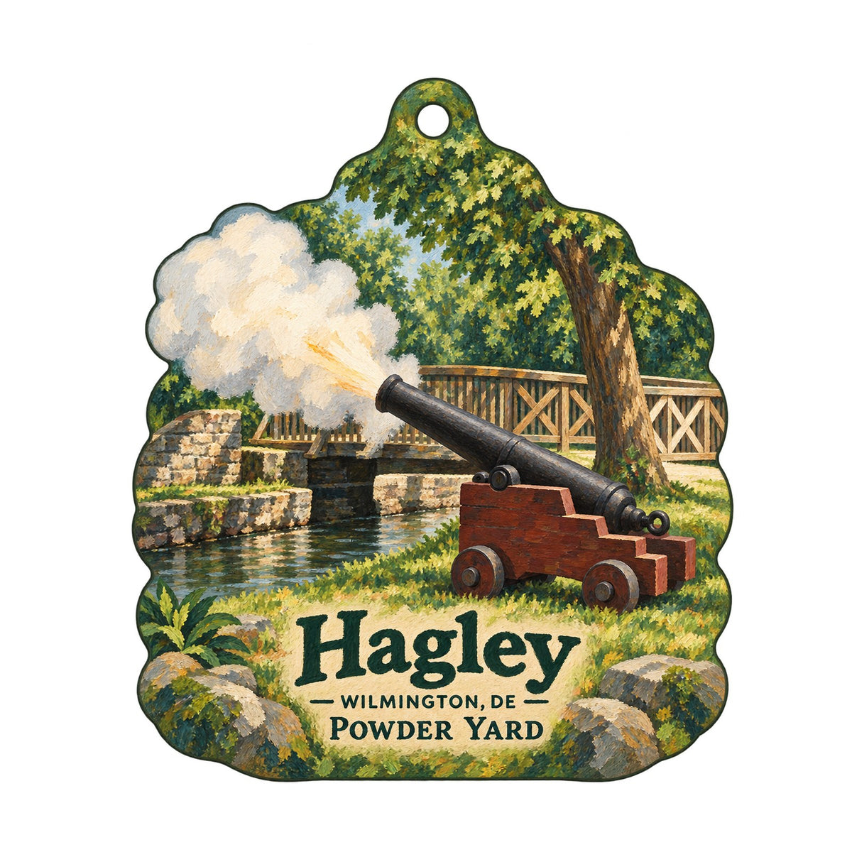 Hagley Museum Store Town Icon custom wood ornament OC577 on white