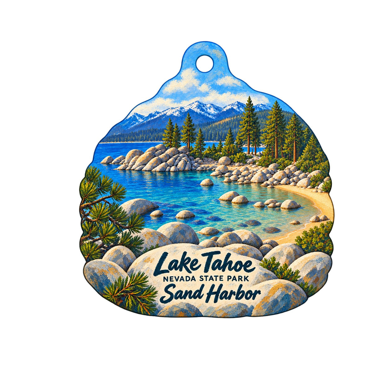 Lake Tahoe Nevada State Park Logo custom wood ornament OC578 on white