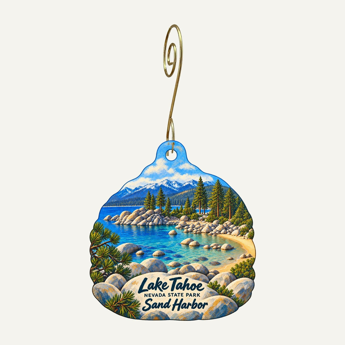 Lake Tahoe Nevada State Park Logo custom wood ornament OC578 hanging on hook