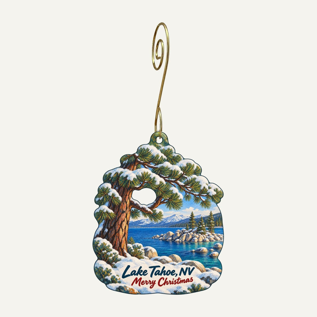 Lake Tahoe Nevada State Park Christmas custom wood ornament OC579 hanging on hook