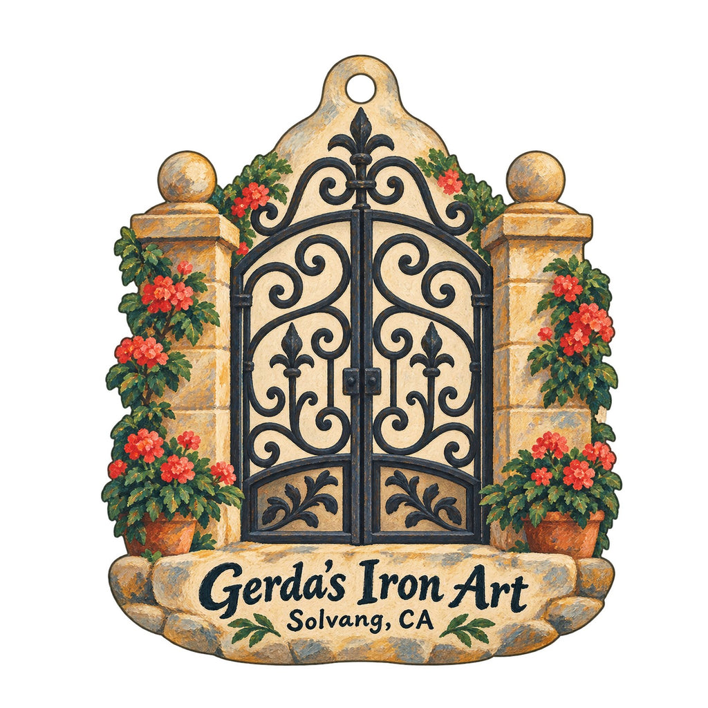 Gerda's Iron Art Gift Shop Logo custom wood ornament OC581 on white