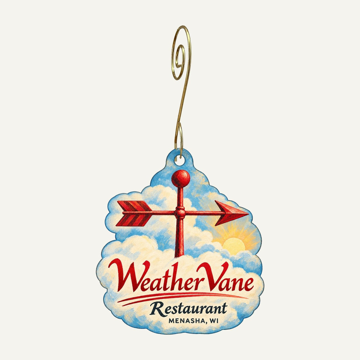 WeatherVane Restaurant Logo custom wood ornament OC584 hanging on hook