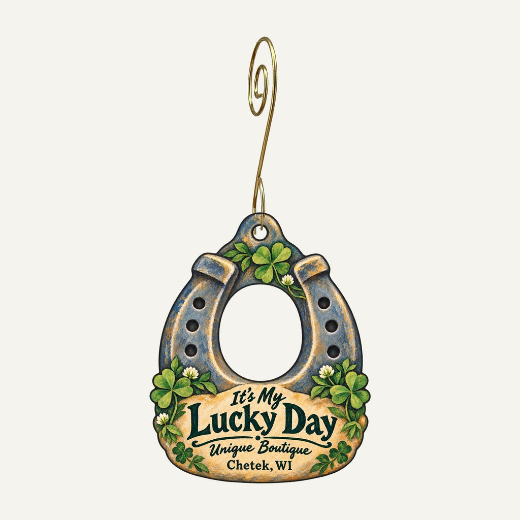It's My Lucky Day Unique Boutique Logo custom wood ornament OC599 hanging on hook