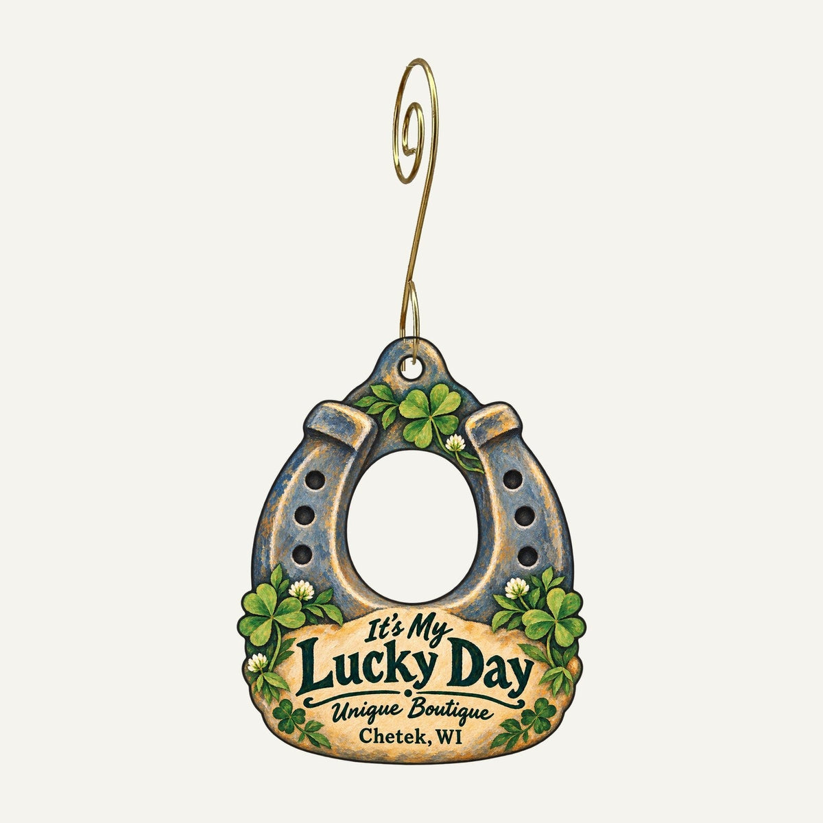 It's My Lucky Day Unique Boutique Logo custom wood ornament OC599 hanging on hook