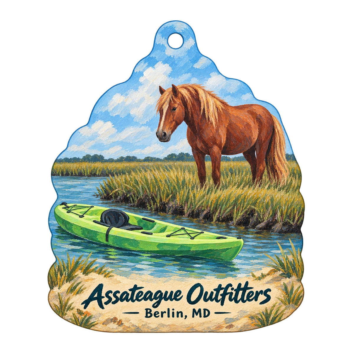 Assateague Outfitters Logo custom wood ornament OC602 on white
