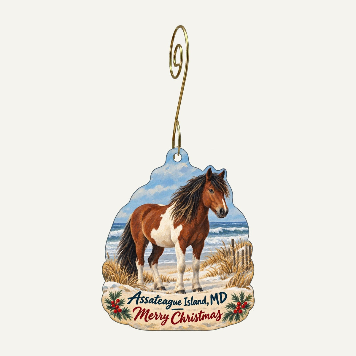 Assateague Outfitters Christmas custom wood ornament OC603 hanging on hook
