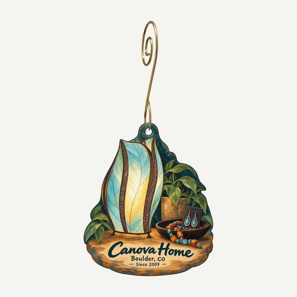 Canova Home Logo custom wood ornament OC611 hanging on hook