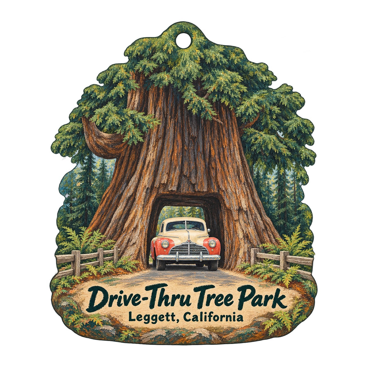 Drive-Thru Tree Park Logo custom wood ornament OC614 on white