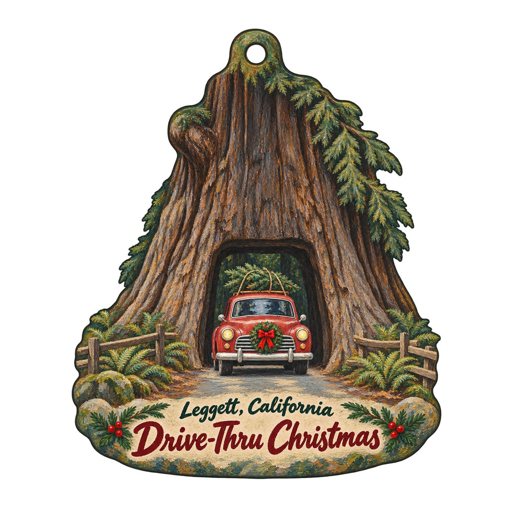 Drive-Thru Tree Park Christmas custom wood ornament OC615 on white