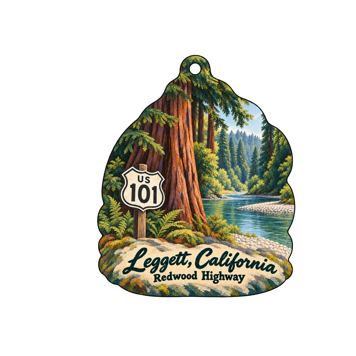 Drive-Thru Tree Park Town Icon custom wood ornament OC616 on white