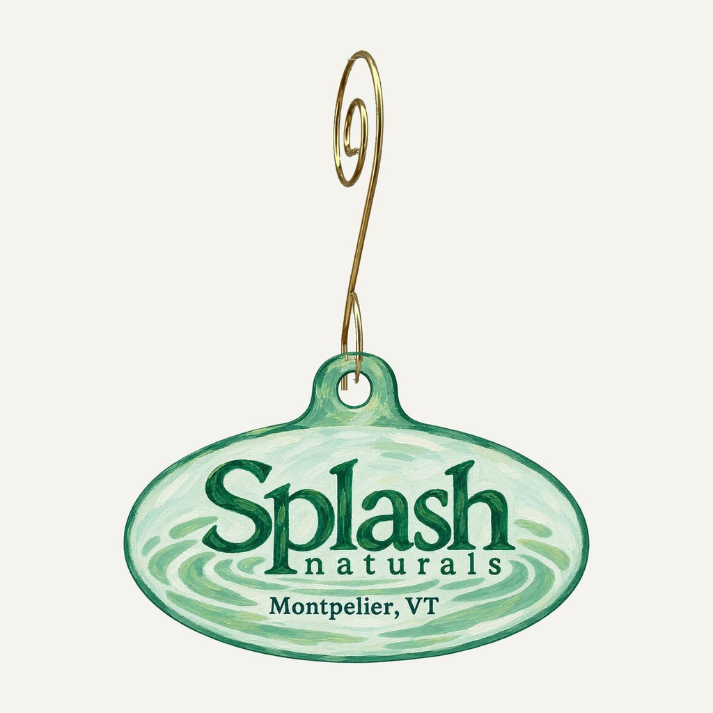 Splash Naturals Logo custom wood ornament OC617 hanging on hook