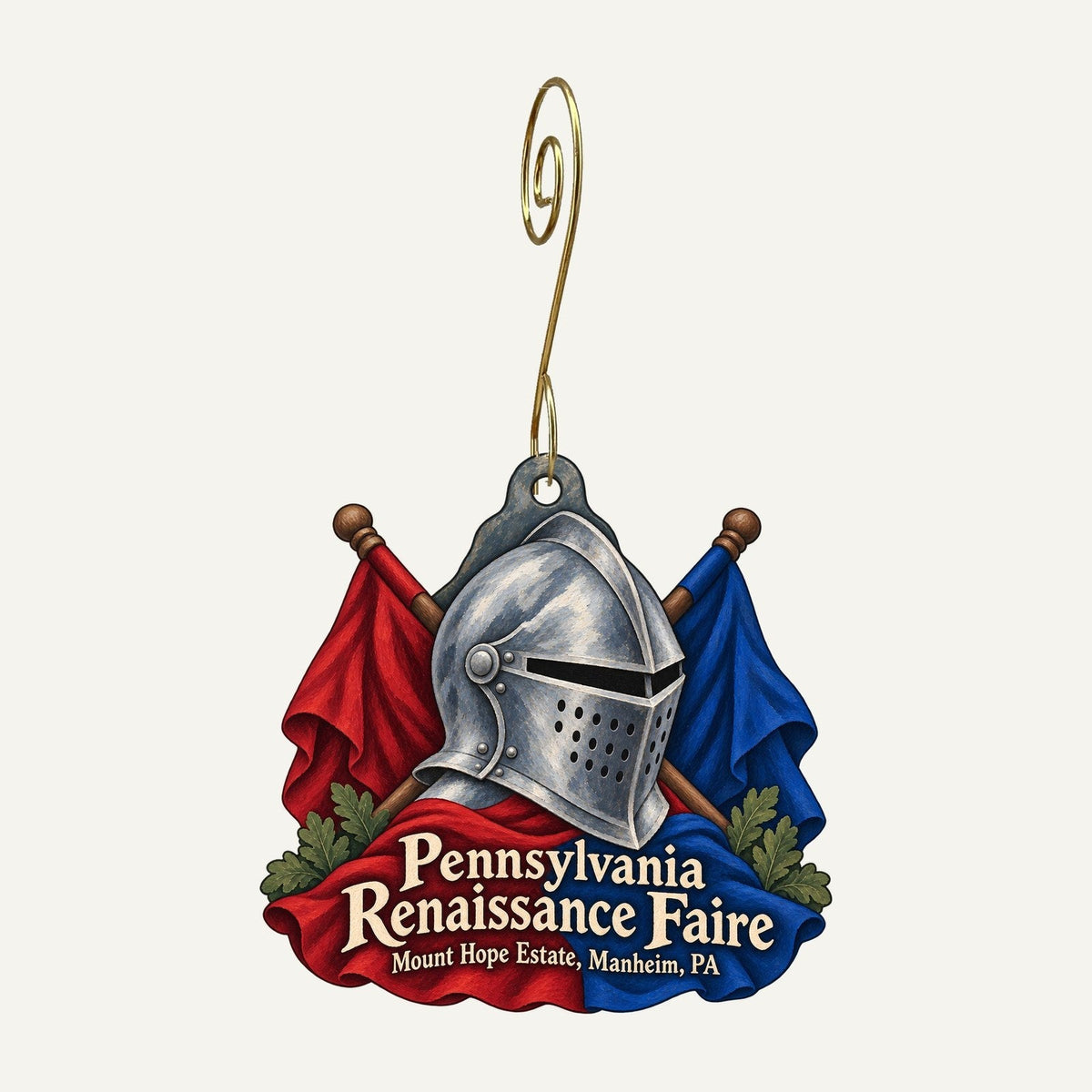 Pennsylvania Renaissance Faire at Mount Hope Estate Logo custom wood ornament OC635 hanging on hook