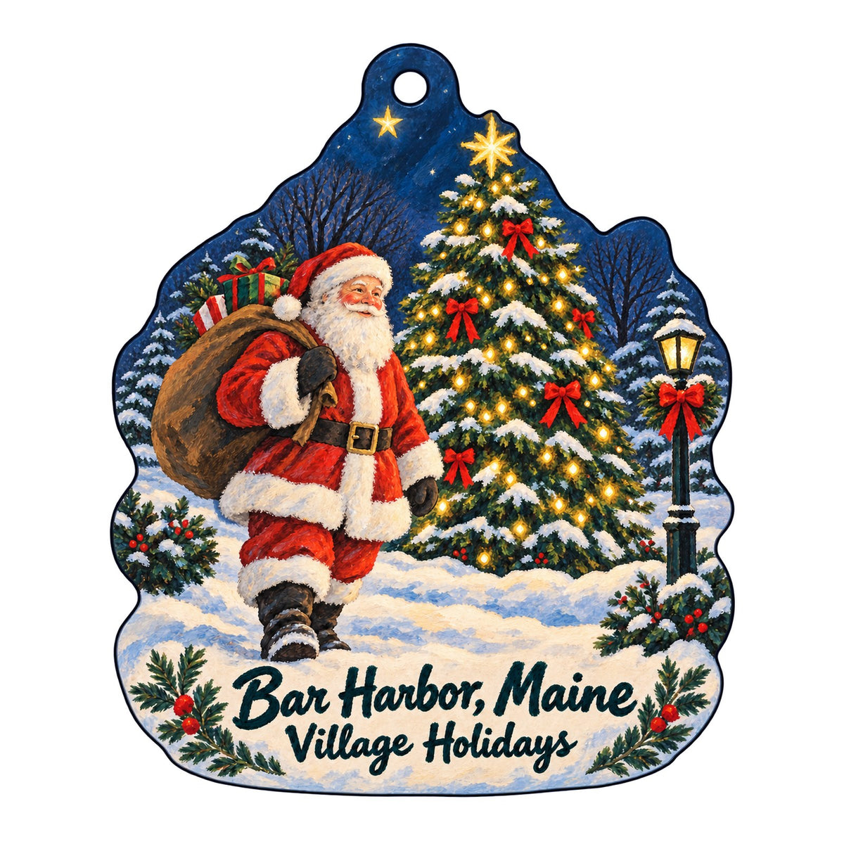 Sherman's Maine Coast Book Shops Christmas custom wood ornament OC63 on white
