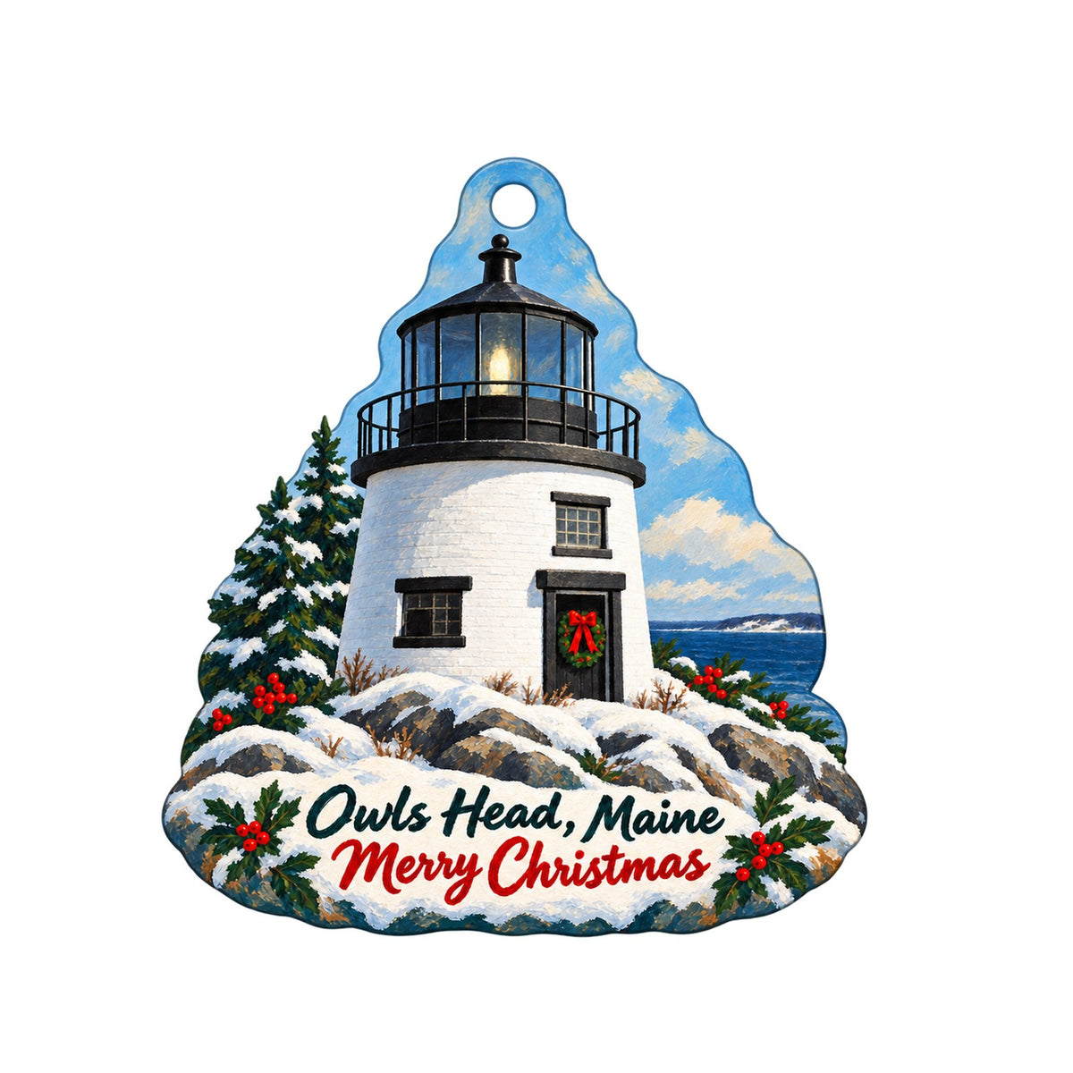 Owls Head Transportation Museum Store Christmas custom wood ornament OC645 on white