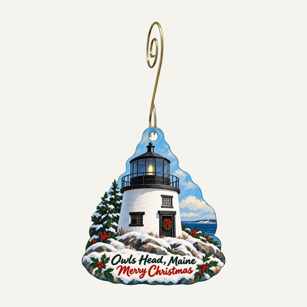 Owls Head Transportation Museum Store Christmas custom wood ornament OC645 hanging on hook