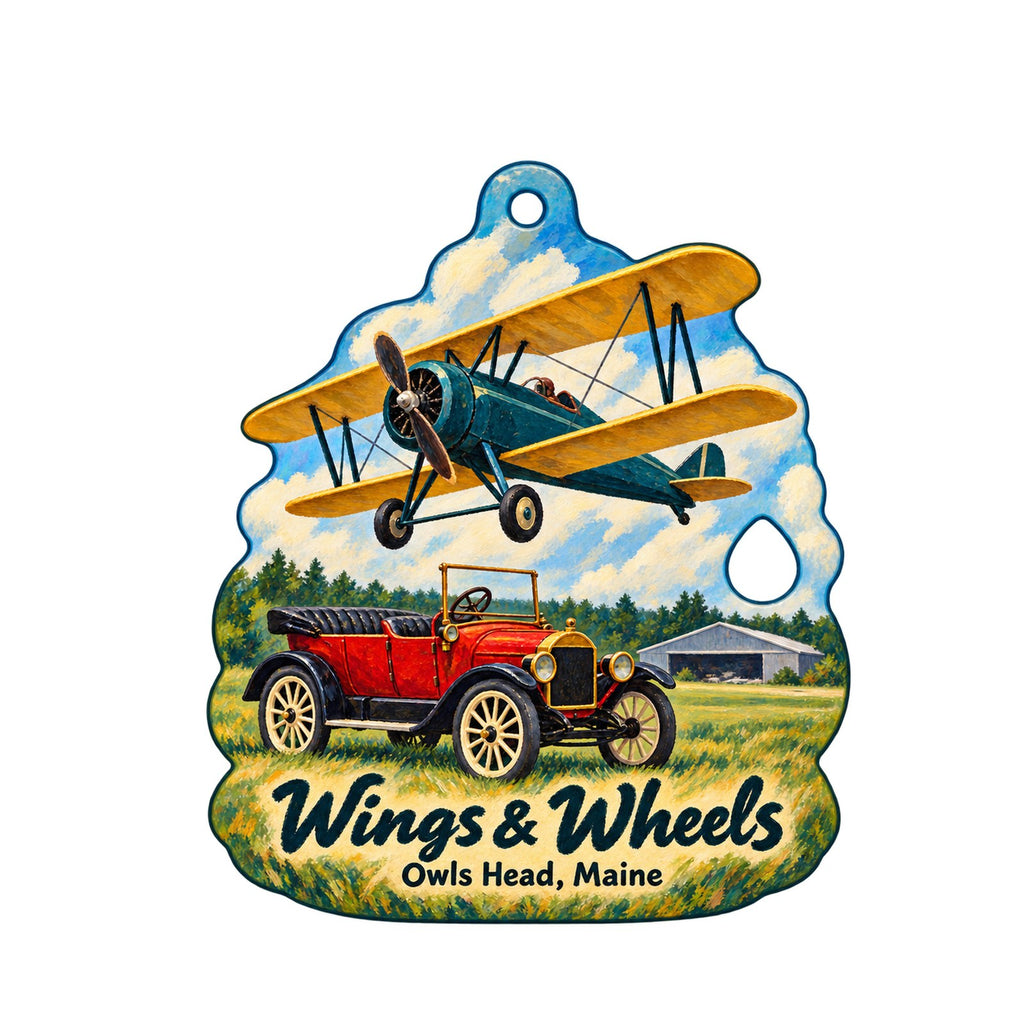 Owls Head Transportation Museum Store Town Icon custom wood ornament OC646 on white