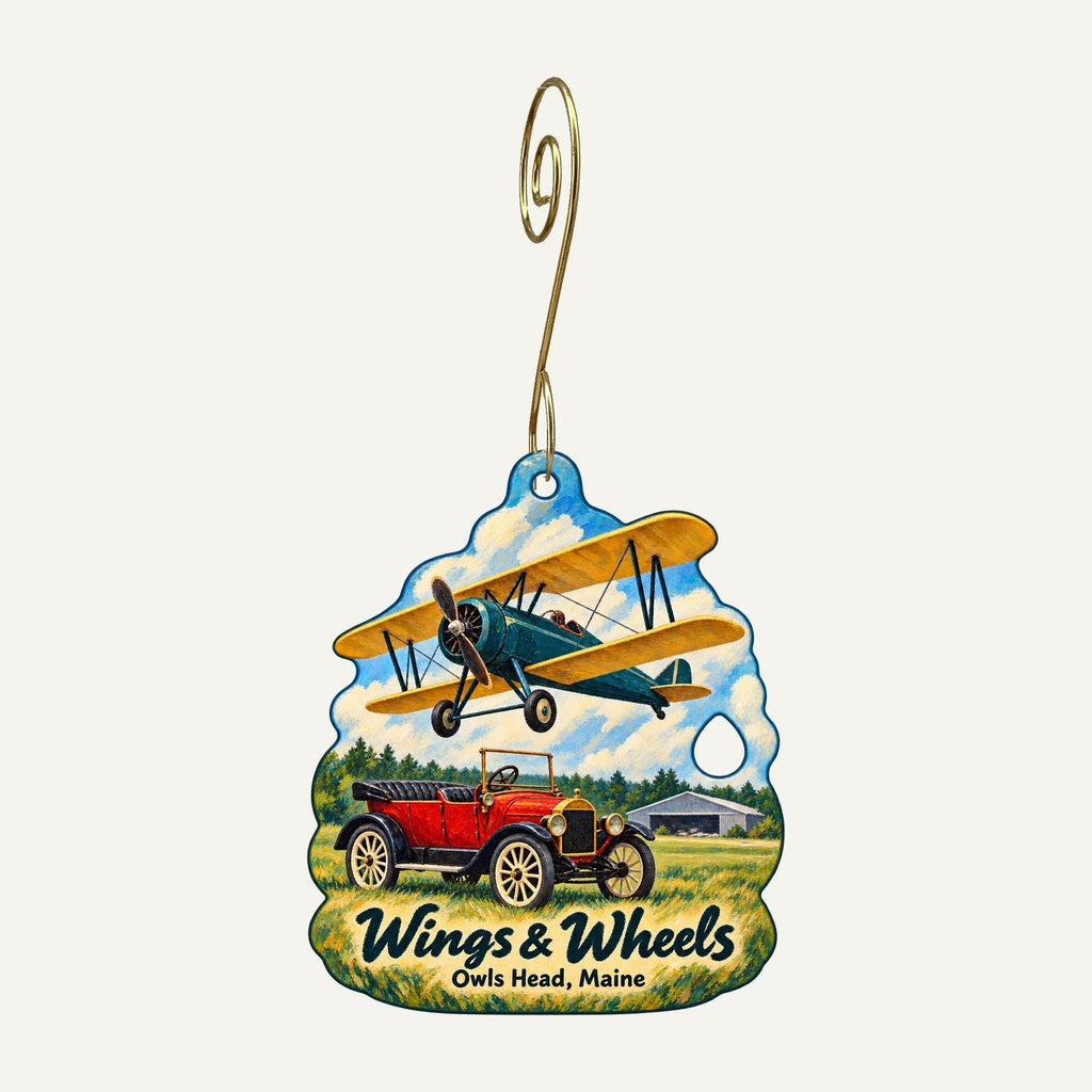 Owls Head Transportation Museum Store Town Icon custom wood ornament OC646 hanging on hook