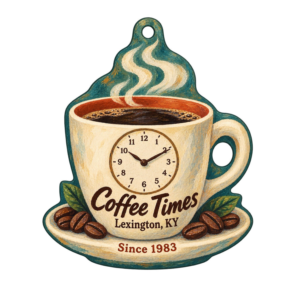 Coffee Times Coffee House Logo custom wood ornament OC650 on white