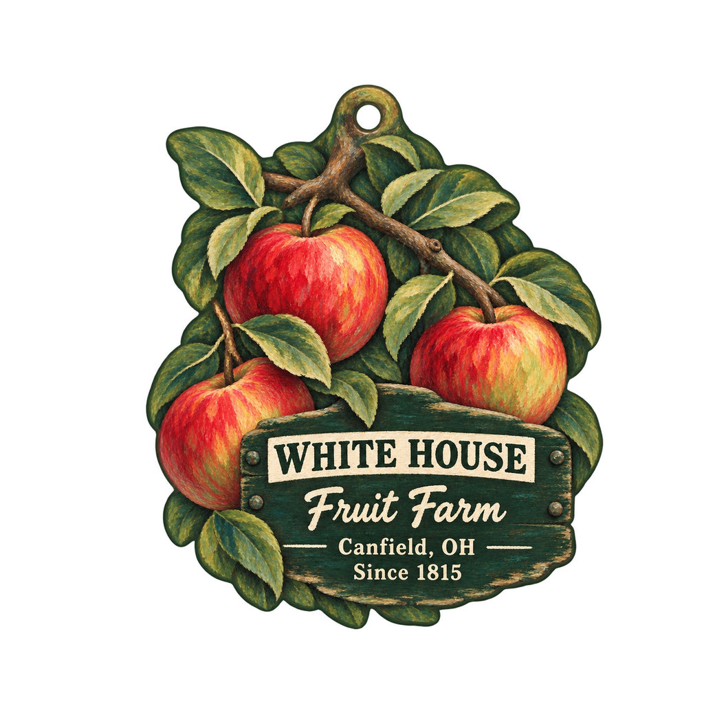 White House Fruit Farm Logo custom wood ornament OC656 on white