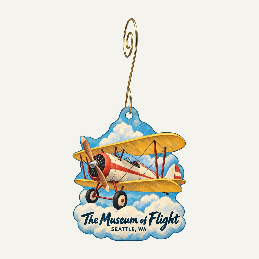 The Museum of Flight Logo custom wood ornament OC665 hanging on hook