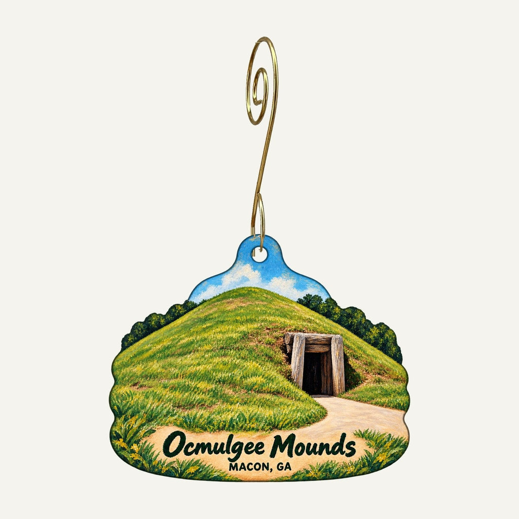 Ocmulgee Mounds Association Logo custom wood ornament OC668 hanging on hook