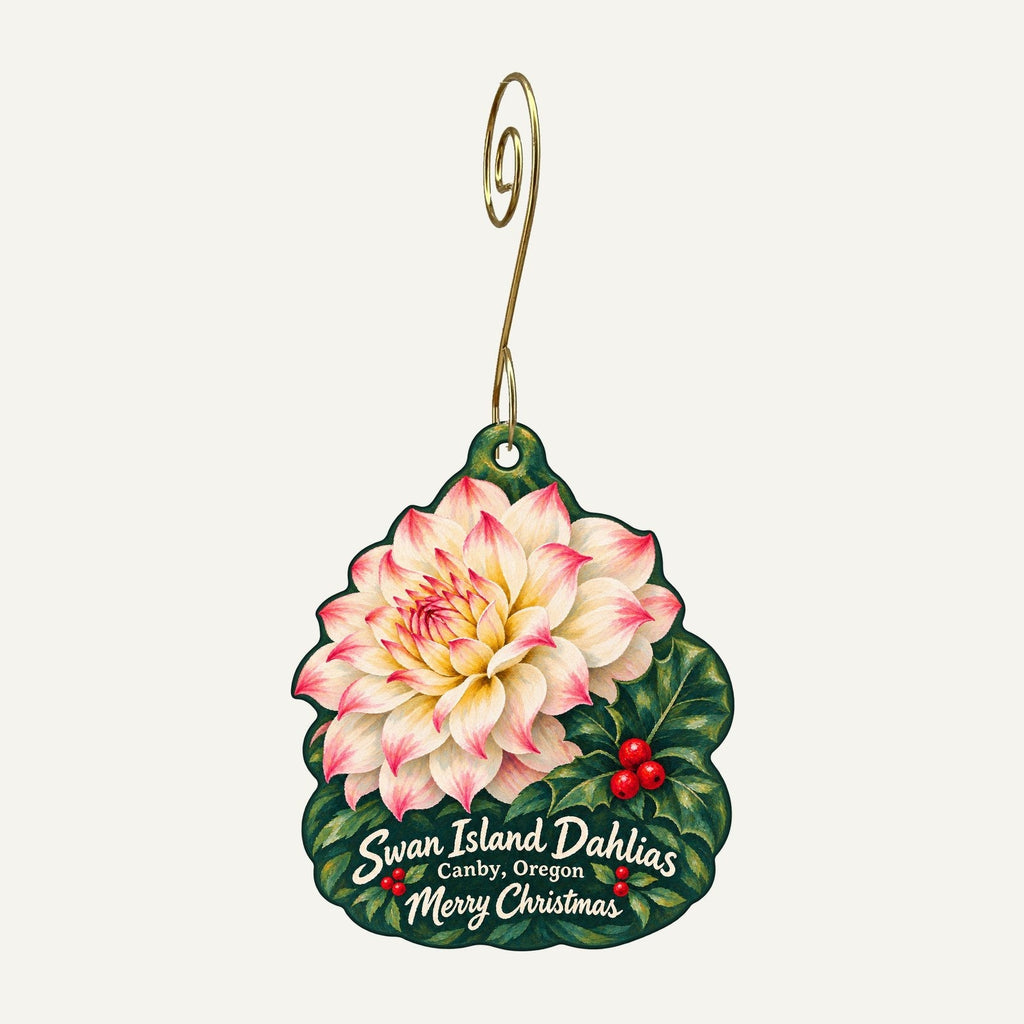 Swan Island Dahlias Christmas custom wood ornament OC681 hanging on hook