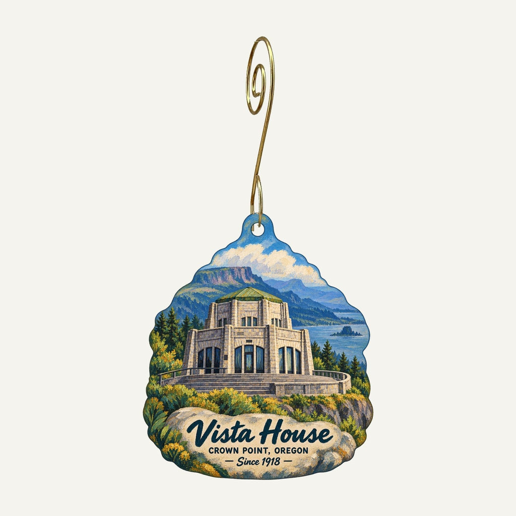 Friends of Vista House Logo custom wood ornament OC689 hanging on hook