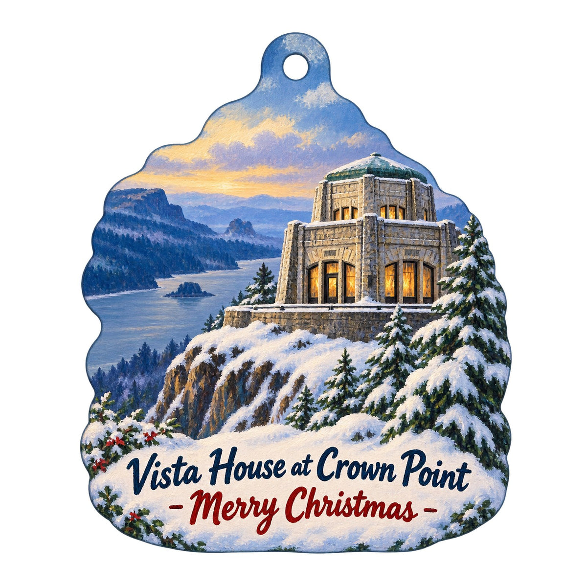 Friends of Vista House Christmas custom wood ornament OC690 on white