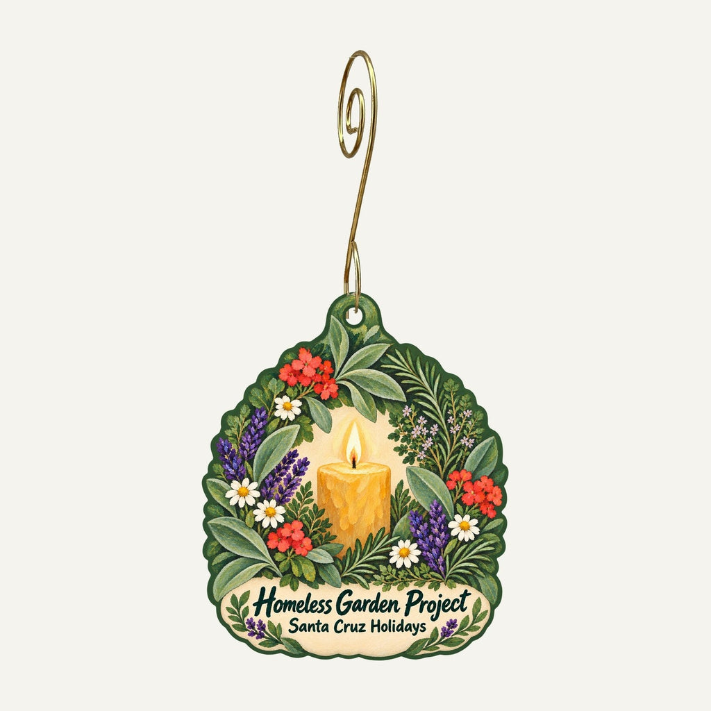Homeless Garden Project Store Christmas custom wood ornament OC693 hanging on hook
