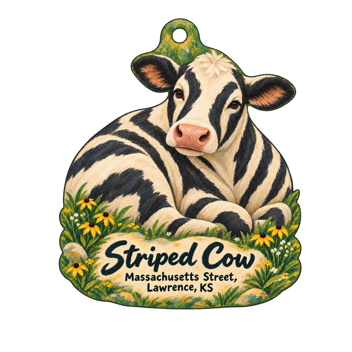 Striped Cow Logo custom wood ornament OC695 on white
