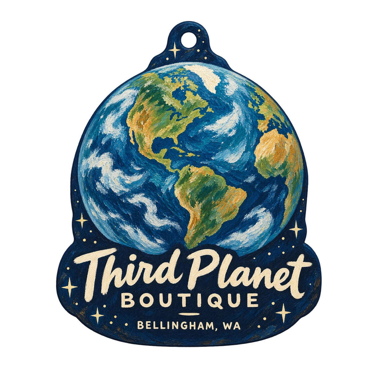 Third Planet Boutique Logo custom wood ornament OC698 on white