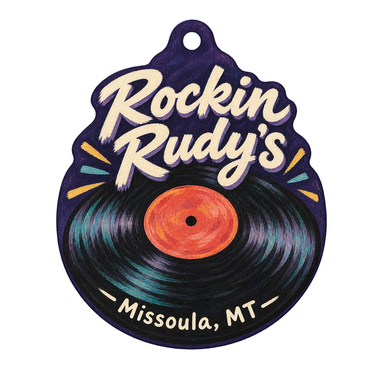 Rockin Rudy's Logo custom wood ornament OC704 on white