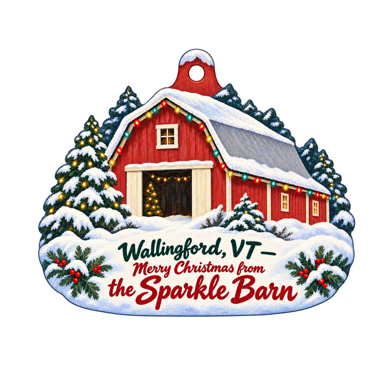 The Sparkle Barn Christmas custom wood ornament OC708 on white