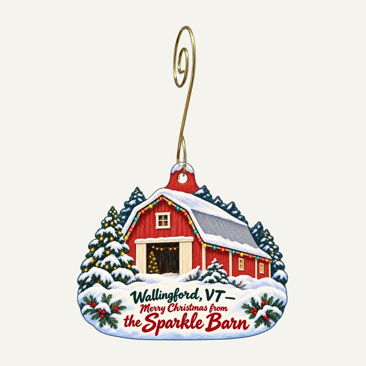 The Sparkle Barn Christmas custom wood ornament OC708 hanging on hook