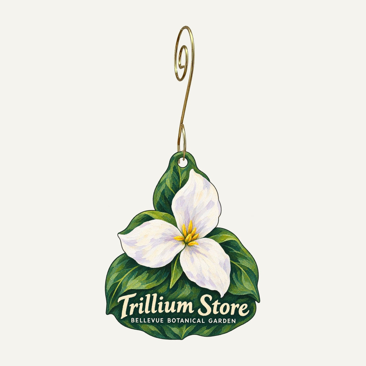 Trillium Store — Bellevue Botanical Garden Logo custom wood ornament OC719 hanging on hook