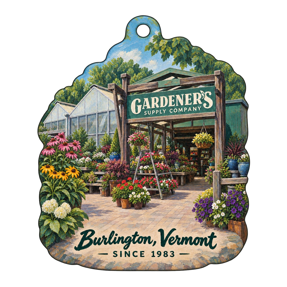 Gardener's Supply Company Logo custom wood ornament OC71 on white