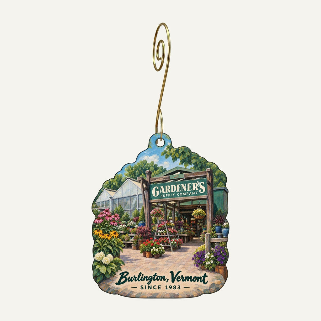 Gardener's Supply Company Logo custom wood ornament OC71 hanging on hook