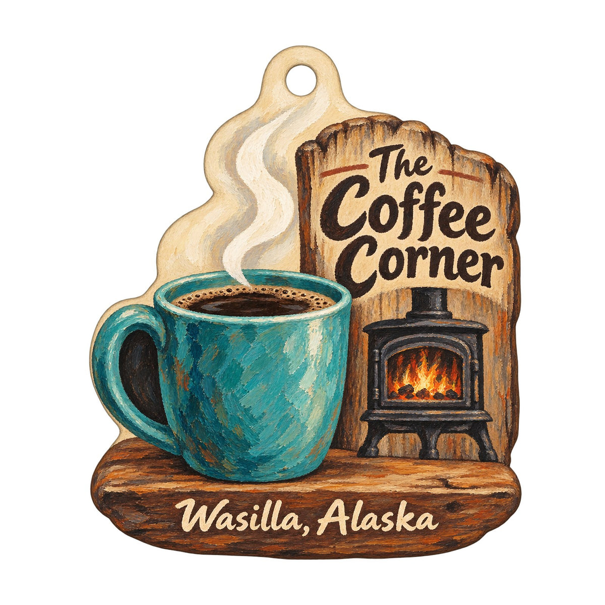 The Coffee Corner Logo custom wood ornament OC722 on white