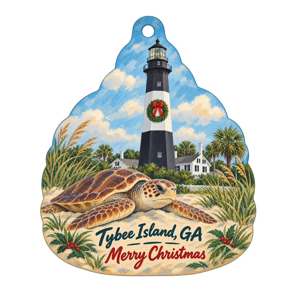Tybee Island Marine Science Center Christmas custom wood ornament OC729 on white