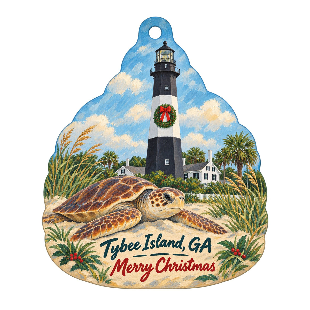 Tybee Island Marine Science Center Christmas custom wood ornament OC729 on white