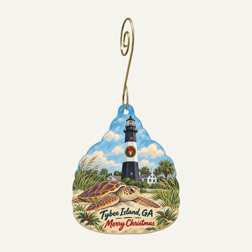 Tybee Island Marine Science Center Christmas custom wood ornament OC729 hanging on hook