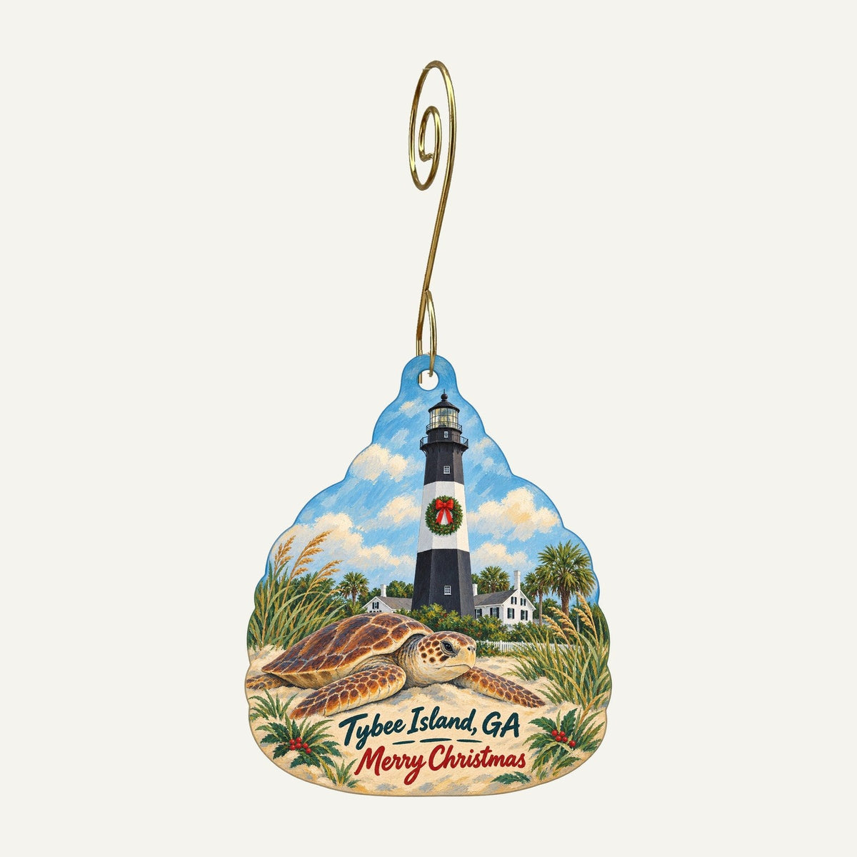 Tybee Island Marine Science Center Christmas custom wood ornament OC729 hanging on hook